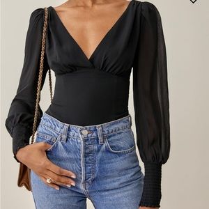 Reformation Michel Black Long Puff Sleeves Cut-Out Back Blouse Women’s 8